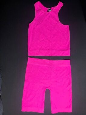 Buzz Neon Pink Ribbed Tank & Bike Shorts Set